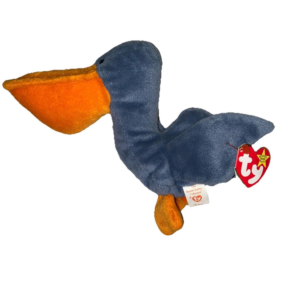 Ty Beanie Baby “Scoop” the Pelican (5.5 inch) NWT 4107 Toy Plush Orange Blue